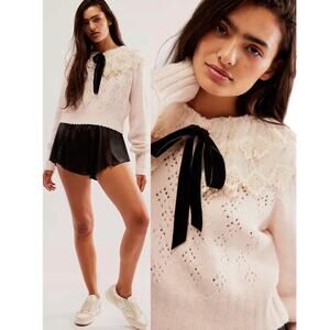 Free People XL Dainty Coquette Lace Collar Hold Me Closer Sweater